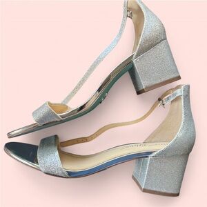 Betsey Johnson Silver Glitter Block Heels size 8